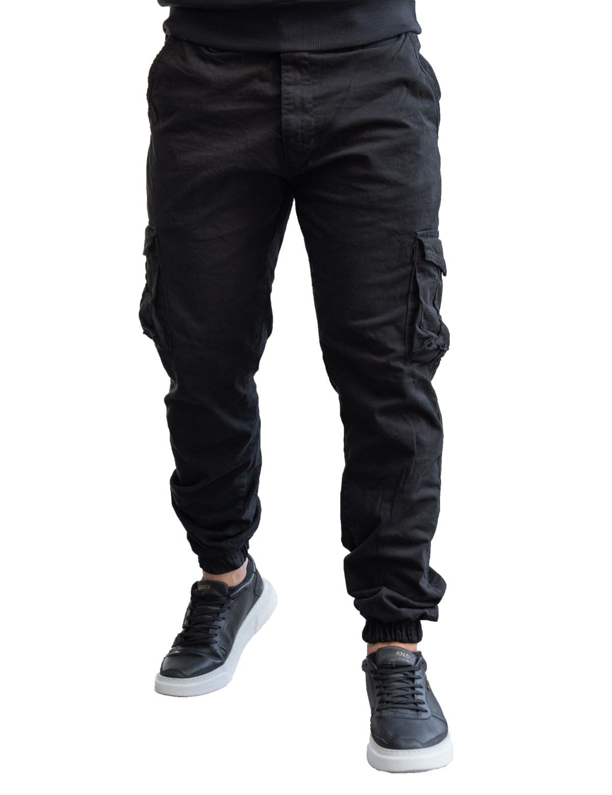 Ανδρικό μαύρο υφασμάτινο cargo παντελόνι 210922V φωτογραφία